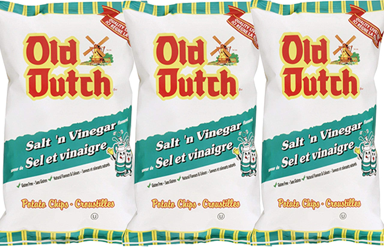 Old Dutch Salt & Vinegar Flavoured Potato Chips 255g - 3 X Large Bags {Imported from Canada} (3-Pack)